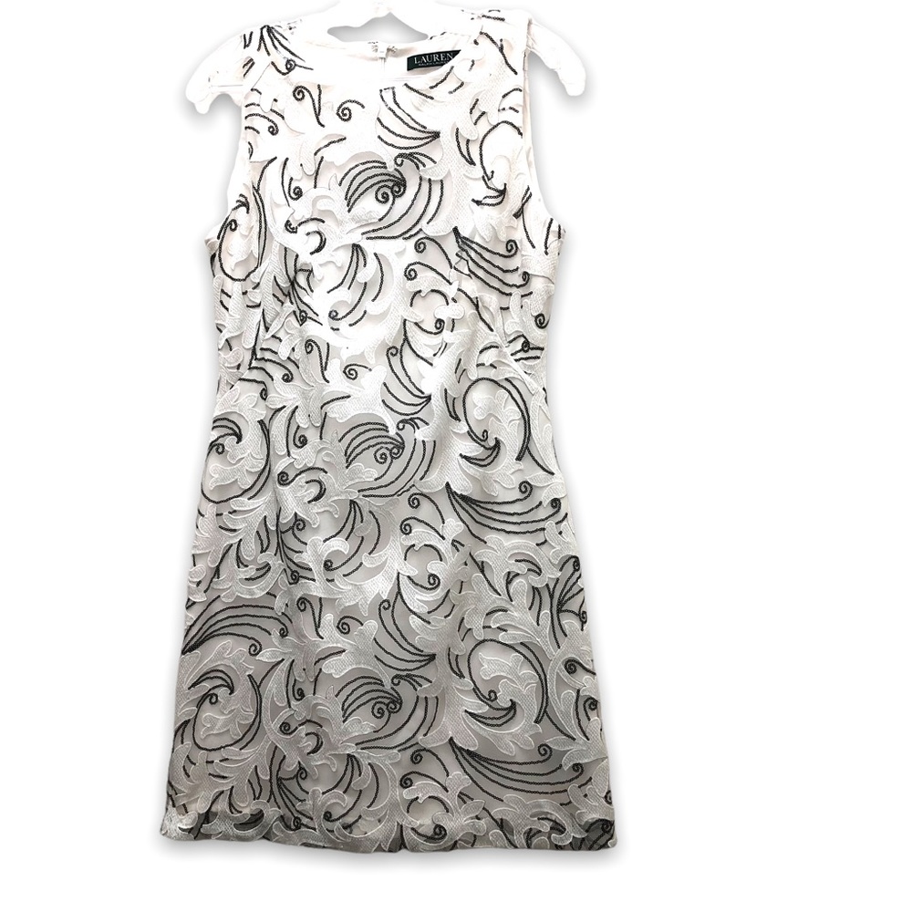 Lauren Ralph Lauren Sequin Sleeveless Evening Dress Women's Size 8 White/Black